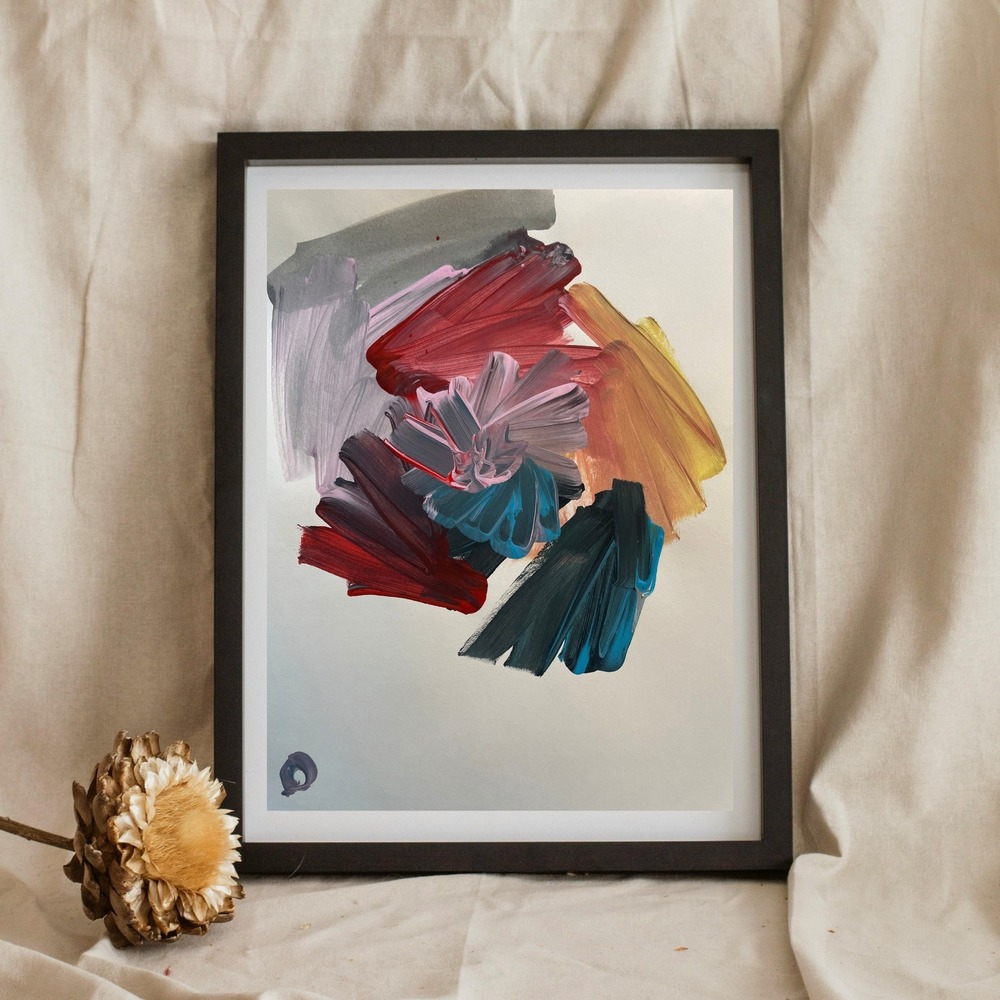 OMAN Original Abstract Painting 8.5x11 Expressionist Art Rainbow Colorful Bold
